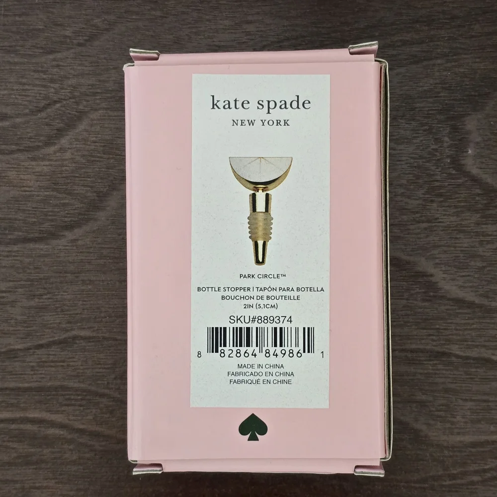 NWT kate spade 'Park Circle' Gold & White Lemon Wedge Prosecco Wine Bottle Stop